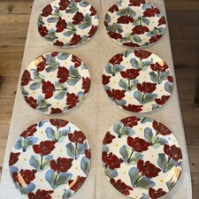 6X Poppy Dinner Plates By Janice Tchalenko For Poole Pottery - 29cm