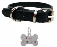 Vibrant Leather Dog Collar for Dogs Puppy & Personalised Engraved Bone Shape Tag