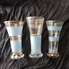 3 Assorted Retro Vintage Blue Sugar Frosted Highball Lager Water Glasses