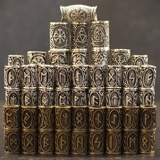 Viking Rune Beard Beads- BUY 3 GET 4 -Elder Futhark Beard Beads Vegvisir Valknut