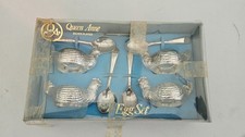 Queen Anne Silver Plated Table Ware Set Of   Hen Egg Cups & Spoons.