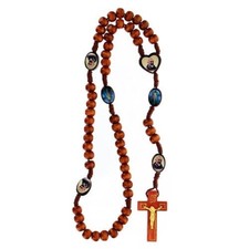 Padre Pio and Divine Mercy Rosary Beads (wood on cord handcrafted) 