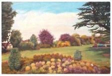 English Landscape Oil Painting Original Unframed Signed Country Garden Scene
