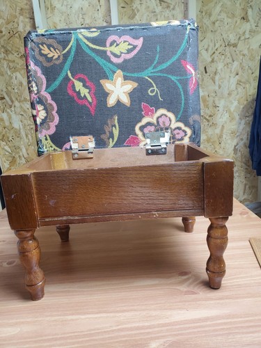 Vintage brown wooden ottoman - vintage,