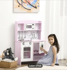 Kids Wooden Play Kitchen Pink