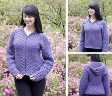 Knitting Pattern copy Ladies cabled aran zipped  hoodie DK 34-54" bust 848J