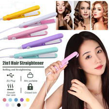 2 in 1 Ceramic Mini Hair Curler Portable Straightener Tourmaline Iron Heating UK