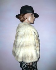 Vintage Real Mink Fur Jacket Bolero Sea Pearl Violet Cross Vison Norka 8-10-12/S