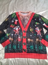 *UGLY CHRISTMAS JUMPER* hairy Chest Cardigan Effect Novelty Xmas Jumper Santa