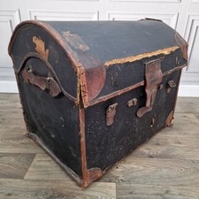 Antique Steamer Pirate Chest Travel Trunk Canvas & Leather Domed Storage Luggage