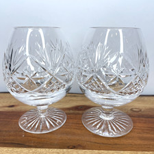 Cut Crystal Brandy Glasses Set of 2 Star Cut Foot Balloon Snifters 4.75"