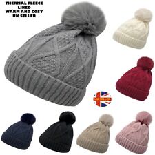 New Women Ladies Winter Bobble Pom Pom Men Beanie Hat Ski Cable Knitted Hat UK