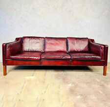 Borge Møgensen Model 2213 For Fredericia Danish Leather Three  Seater Deep Red