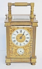 DIETTE HOUR ANTIQUE FRENCH ORMOLU BRASS 8 DAY CARRIAGE ALARM CLOCK