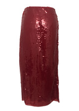 M&S Women's Skirt Red Orchid Sequin Midi Pencil Back Split Lined Party New F1