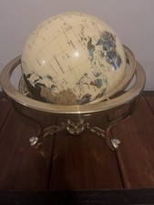 Rotating gemstone globe on brass stand with compass, mother-of-pearl ivory 13 