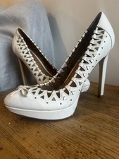 Izabella Rue High Heels White Bow Rare New York Designer UK6.5 USA8.5