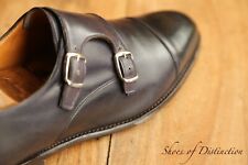 Joseph Cheaney Dark Blue Leather Double Monk Shoes Men's UK 8 D US 9 EU 42