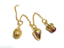 Joan Rivers 24ct Gold Plated Chain Faberge Inspired 3 Enamel Eggs CHARMS Acorn
