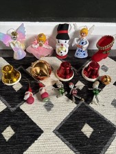 VTG Glass And Pipe Cleaner Christmas Tree Decorations Angel Snowman Red Gold