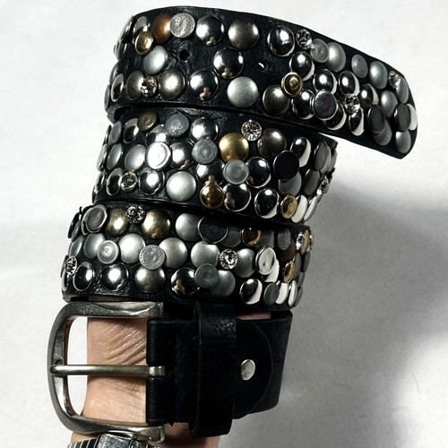 Vintage black leather studded - leather,