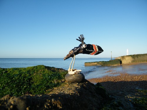 Driftwood puffin sculpture - driftwood,