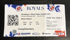Reading v West Ham U21s Vertu Trophy Match Ticket Stub 30/9/25