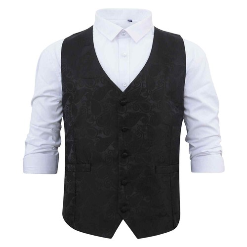 Black mens waistcoat woven - mens,