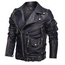 Mens Brando  Leather Biker Motorcycle jacket XL X large 50'' jacket rrp£150