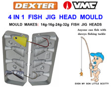 DEXTER 4 IN 1: FISH JIG HEAD MOULD: USE VMC 5150 JIG HOOKS SEA FISHING TACKLE