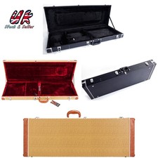 2Color Square Hard Case Shell Lockable Wood & Leather For ST TL Electric Guitar