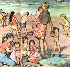 Vintage School Classroom Poster Of Dorothy Hawksley Beach Sea Painting 1967