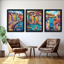 Vibrant Coastal Town Wall Art