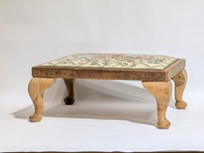 Vintage Low Tapestry Footstool Upholstery With Floral Pattern Wooden Queen Anne