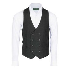 Mens Retro Peaky Blinder Double Breasted Tweed Herringbone Waistcoat or Trousers