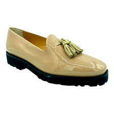 HB Shoes Womens Nude Patent Leather Creepers Low Heel Slip On Loafers Size 7 41