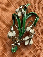 Vintage Exquisite Brooch, Snowdrop 1950s Birthday Series, Enamel Flower, signed