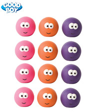 GOODBOY 12 PACK 7 CM LATEX FACE BALLS BIG EYES FUN DOG PUPPY SQUEAKY TOY 08383