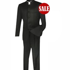 HAS TO GO! Sharp Banded Collar Nehru Church Suit BLACK, U.S. 44 Regular, $299+