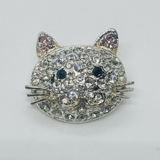 Cute Cat Face Rhinestone Diamante Crystal Sparkly Brooch Pin