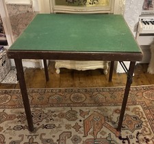 Antique Wylie & Lochhead Wooden Folding Poker Table Green Felt 67 X 78 X 78cm
