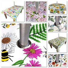 Outdoor PARASOL UMBRELLA HOLE Garden Tablecloth PVC Wipe Clean Floral