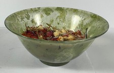 ANTIQUE CHINESE TRANSLUCENT SPINACH JADE BUDDHIST OFFERING BOWL 4 inch diameter 