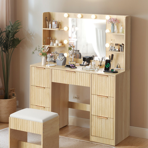 Fluted makeup vanity desk - fluted,