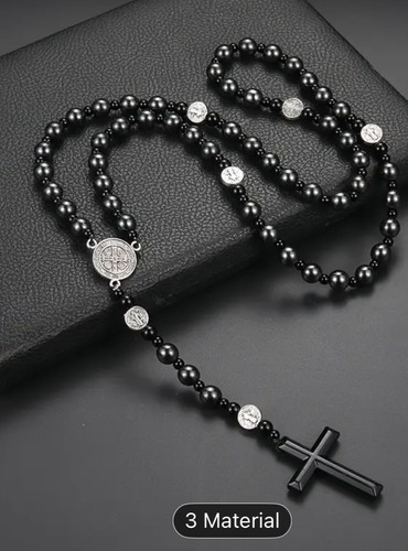 Rose mary beads cross necklace - rose,
