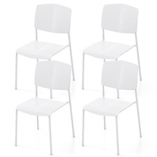 4Pcs Stackable Kitchen Chairs Set Modern Plastic Dining Room Chairs White