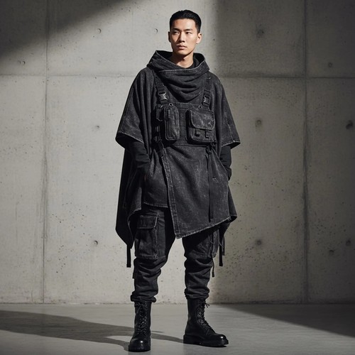 Men black denim techwear - black,