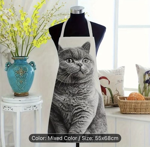 British blue cat apron - british,