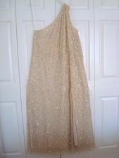 ~ RED HERRING Bead & Teardrop SEQUIN MESH 1 Shoulder MAXI DRESS Nude 16-18 BNWT