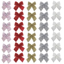 Christmas 12 Mini Tinsel Bows 6cm Tree Decoration - Choose Colour